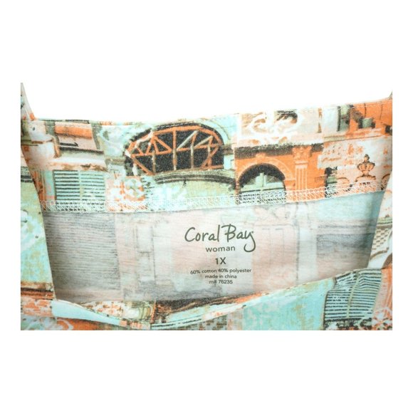 Coral Bay Womens 1X Plus‎ T-Shirt Top Orange Tan Short Sleeve Poly Cotton - Picture 4 of 4